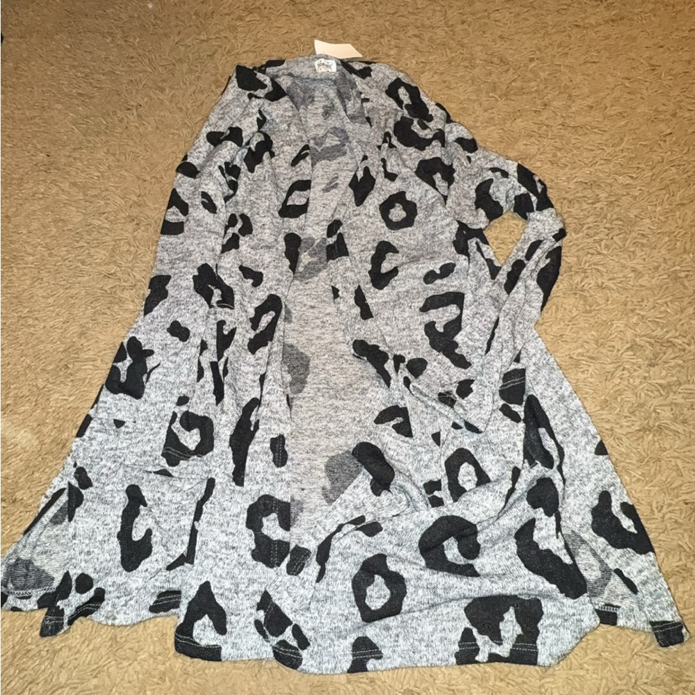 Gray and Black Leopard Print Women's Sweater